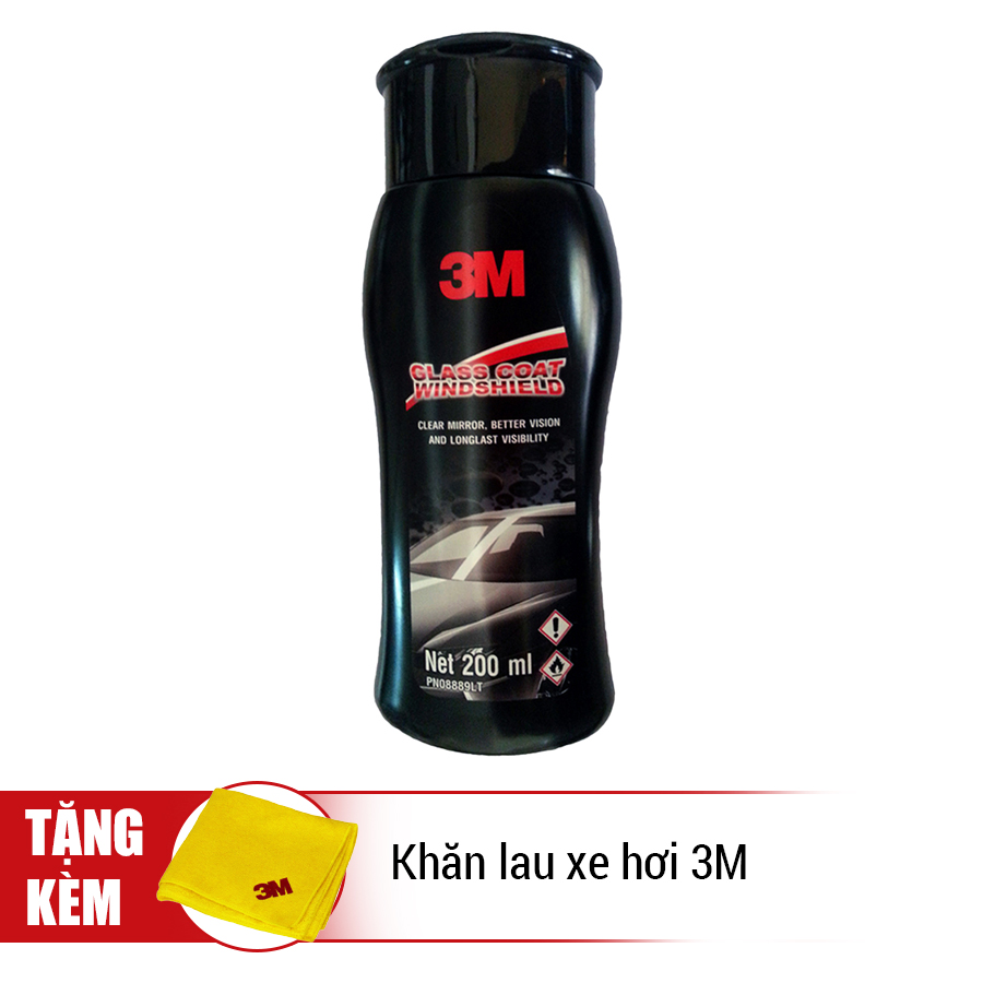 Dung Dịch Chống Bám Nước Trên Kính Xe 3M Glass Coat Windshield LT 08889 (200ml) Tặng Khăn Lau Xe Hơi 3M Perfect-It Super Soft Microfiber PN05400 (32 x 36 cm)