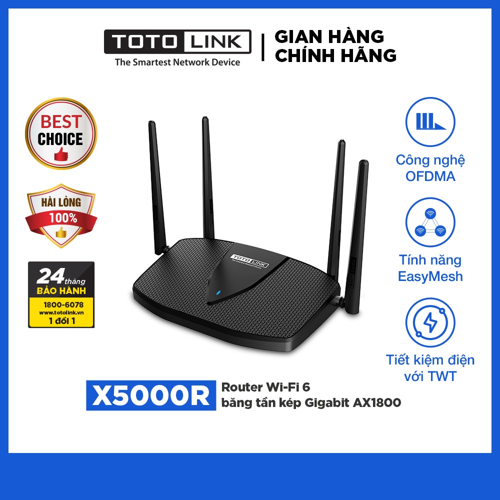 WI-FI 6 TOTOLINK X5000R - Easy Mesh Router Wi-Fi băng tần kép Gigabit AX1800 - Hàng chính hãng