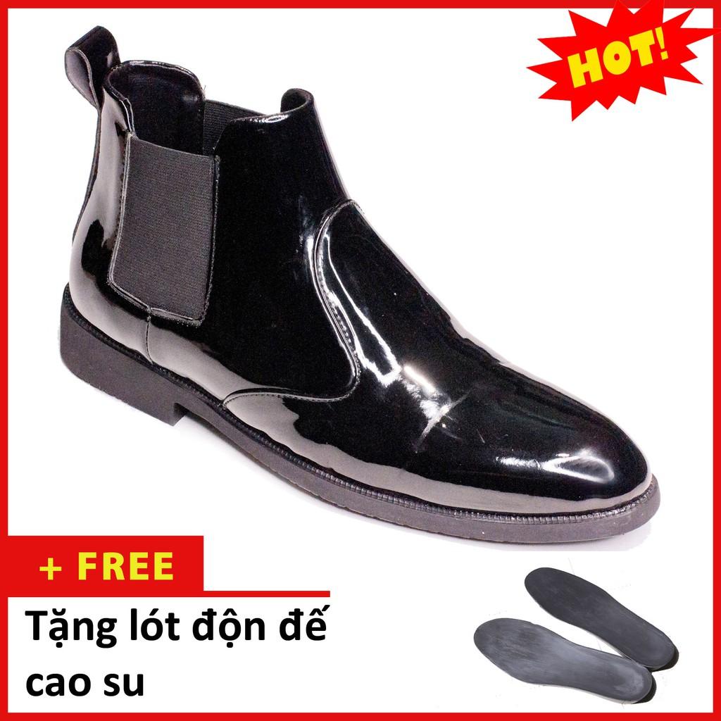 Giày Boot Nam Cổ Chun Da Bóng Màu Đen Sang Trọng Và Phong Cách - CB520-BONGCHUN -BONGĐEN