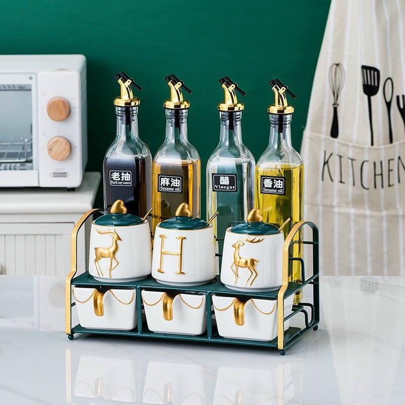 Bộ đựng gia vị sứ 2 tầng 11 món siêu sang chảnh tiện lợi màu trắng