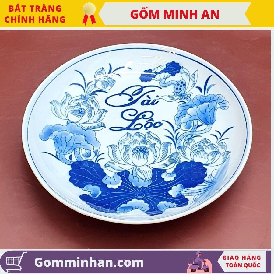 Mâm Bồng Thờ Đĩa Bồng Thờ Đĩa Bày Ngũ Quả Gốm Men Trắng Vẽ Tay Hoa Sen Cao Cấp -Gốm Sứ Bát Tràng- Gốm Minh An