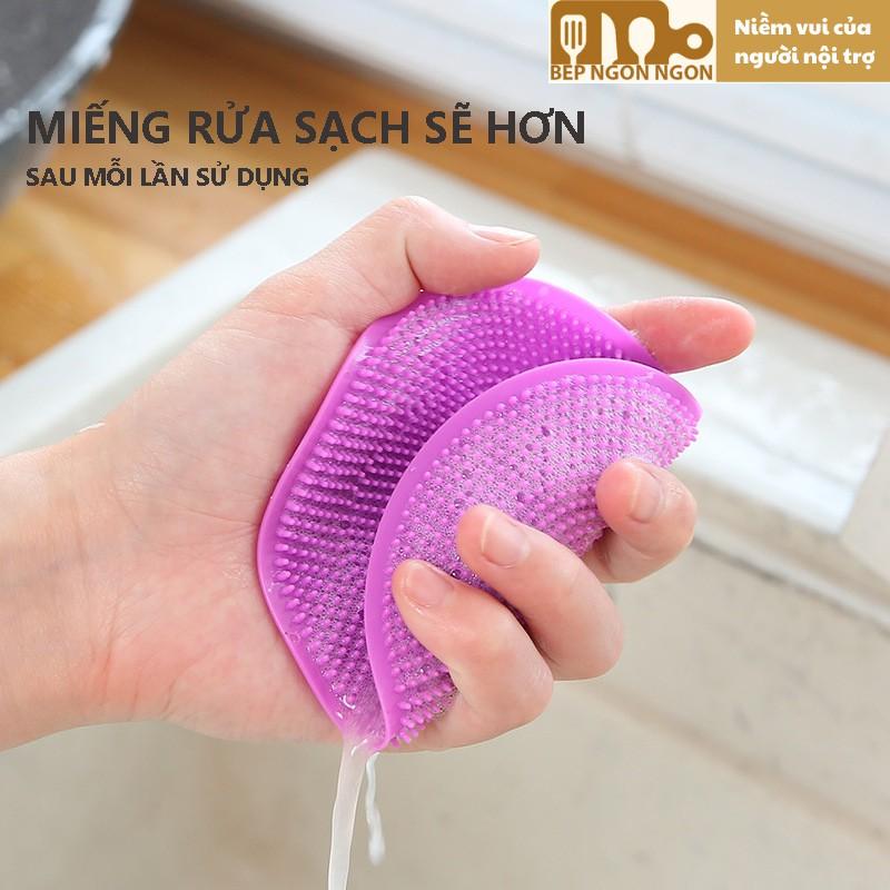 Miếng cọ rửa chén bát silicon tiện dụng có quai treo thông minh_BEP NGON NGON