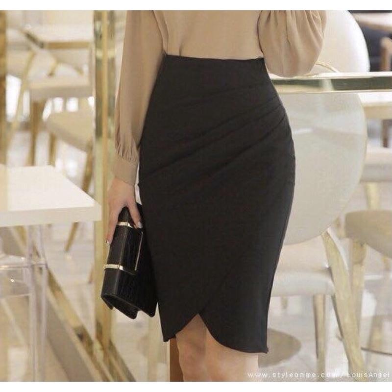 Chân Váy Công Sở Màu Đen Xếp Ly Size M L