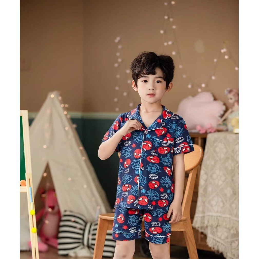 Bộ Pijama cộc tay hình nhện xuất Hàn bé trai 2-14 tuổi