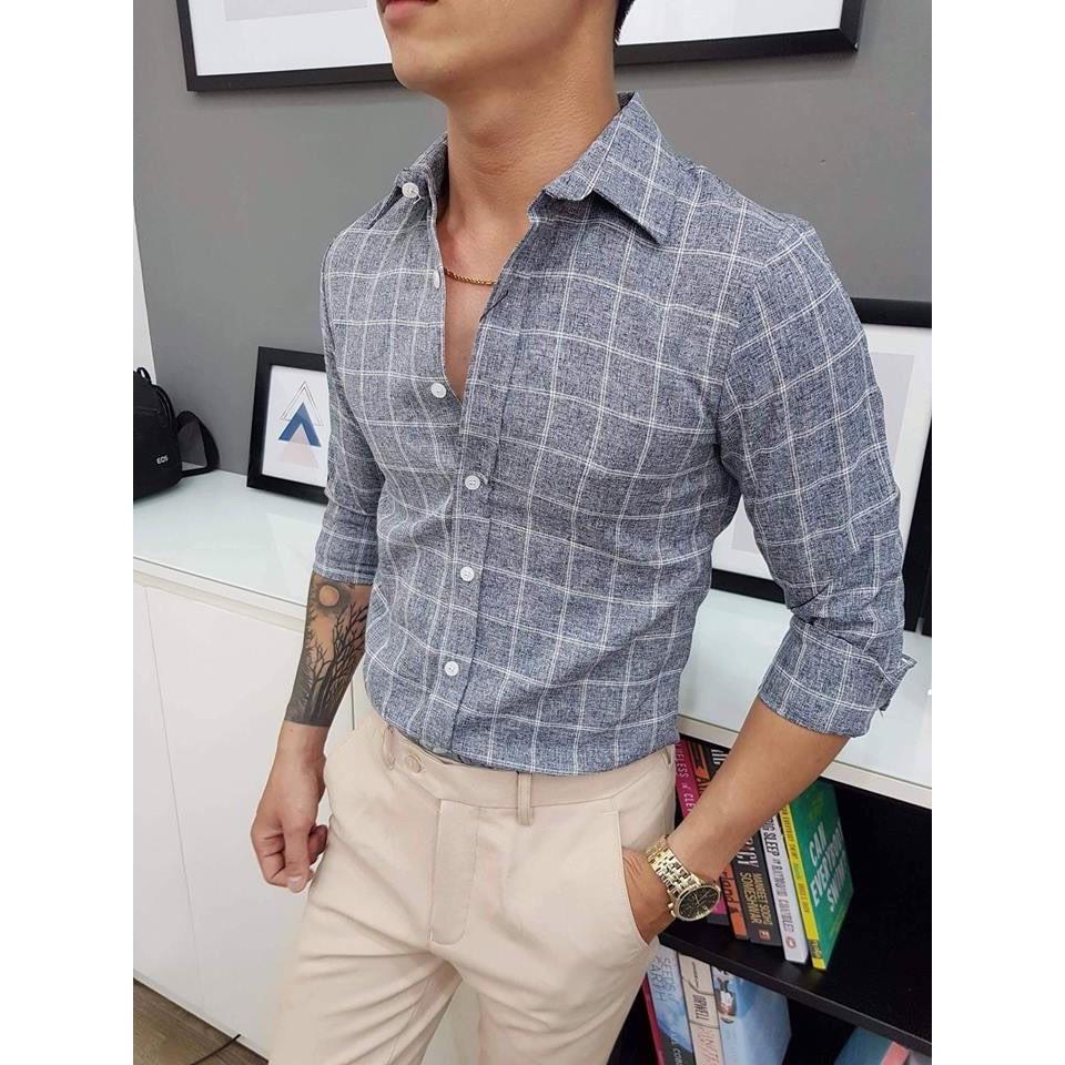 Áo sơ mi nam Kojiba kẻ carô màu ghi xám -
