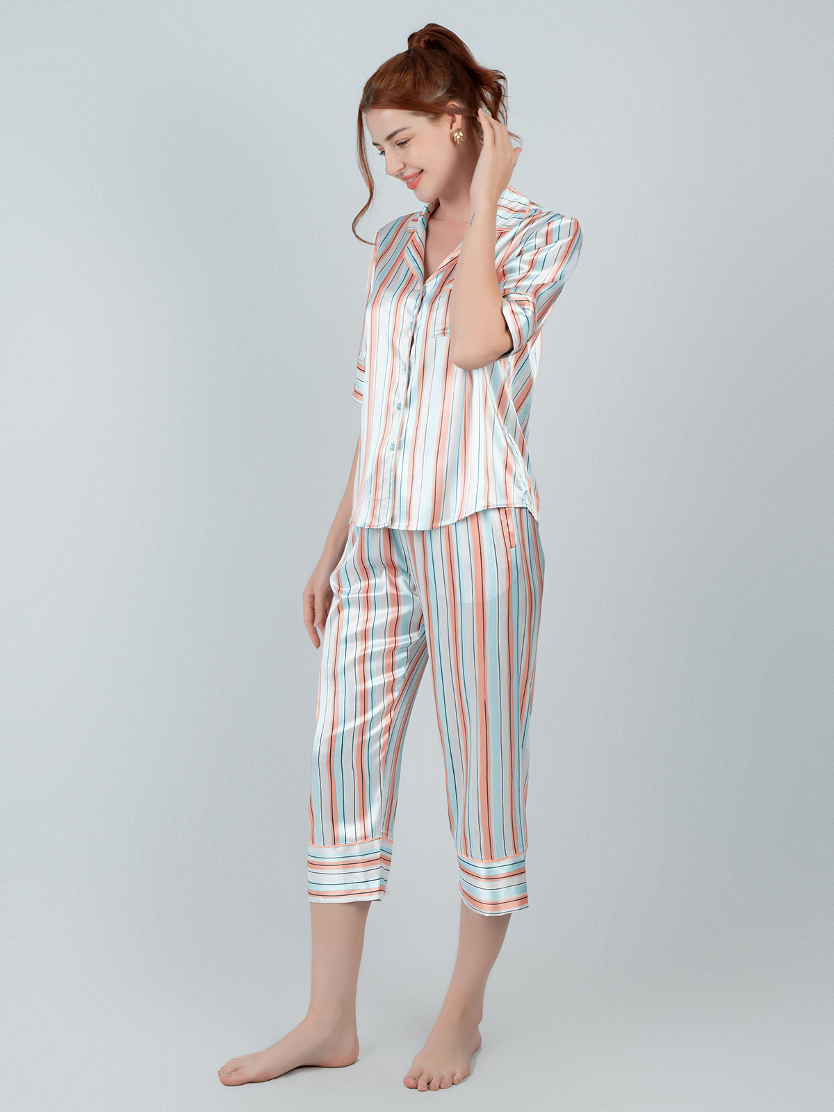 Bộ Pijama lửng nữ Vera Satin in full tay ngắn - V0475