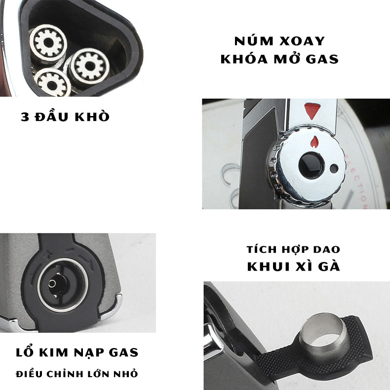 Hột quẹt bật lửa khò jobon 3 tia, thiết kế cửa sổ gas theo dõi tiện lợi