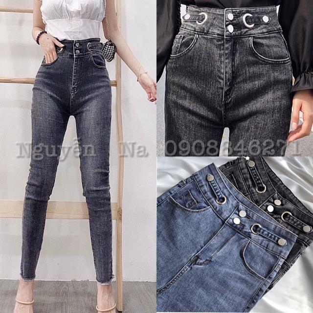 Quần jeans ôm lưng cao 2 nút dáng siêu dài- hình thật chính chủ