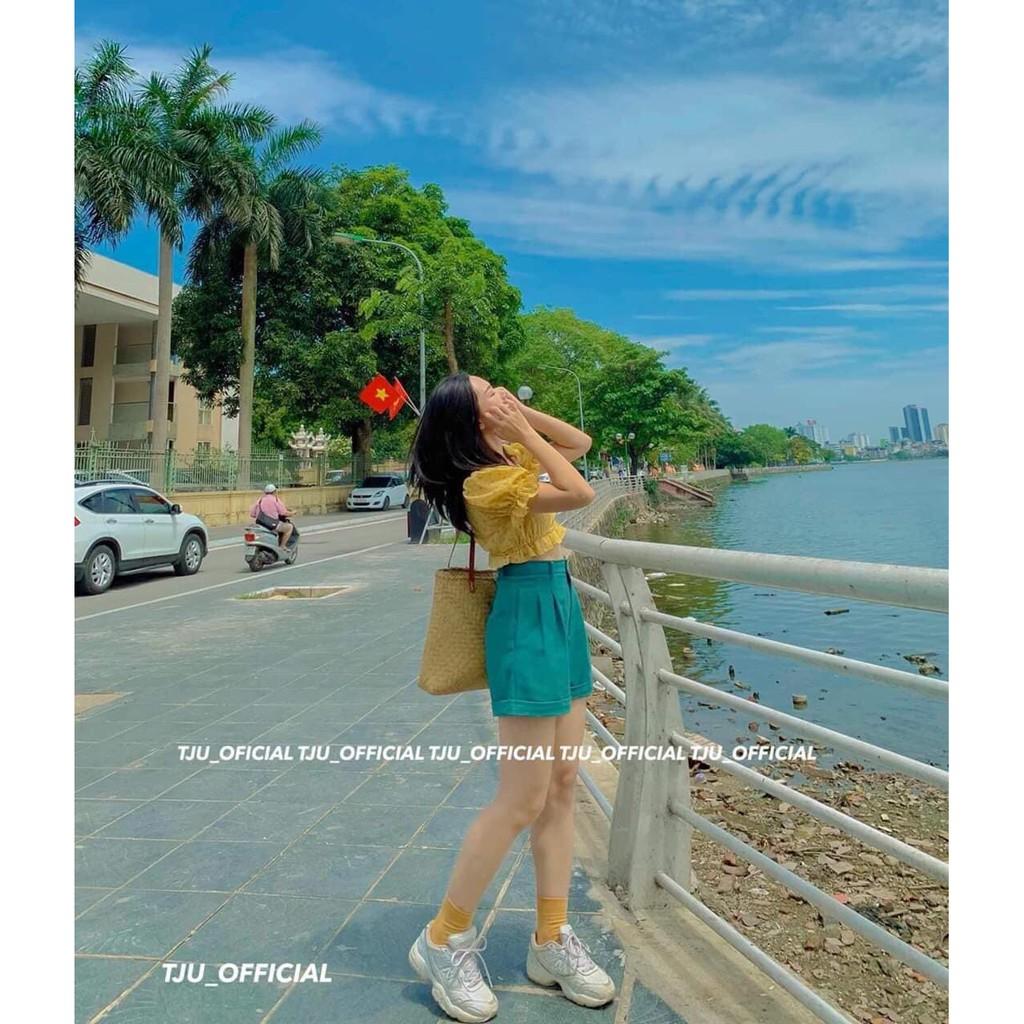 Quần sooc vải cạp khóa gập gấu