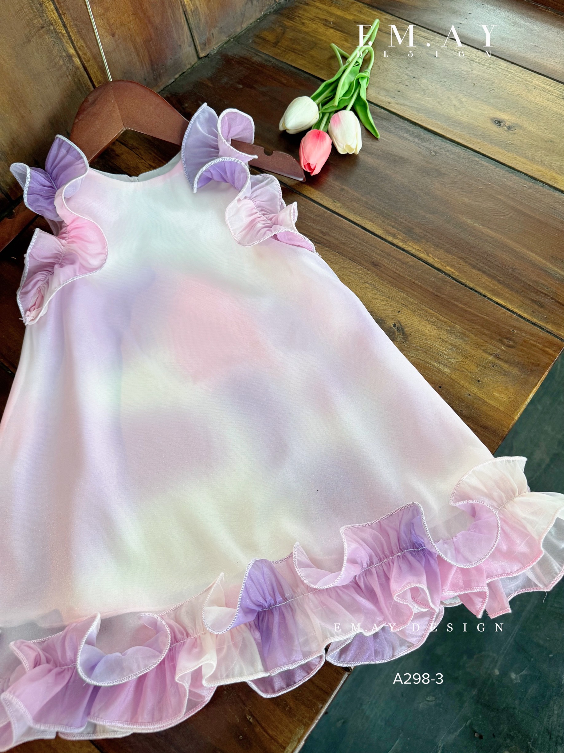 Đầm váy công chúa cho bé gái màu loang cầu vồng đi chơi du lịch biển đẹp size 10-40kg hàng cao cấp