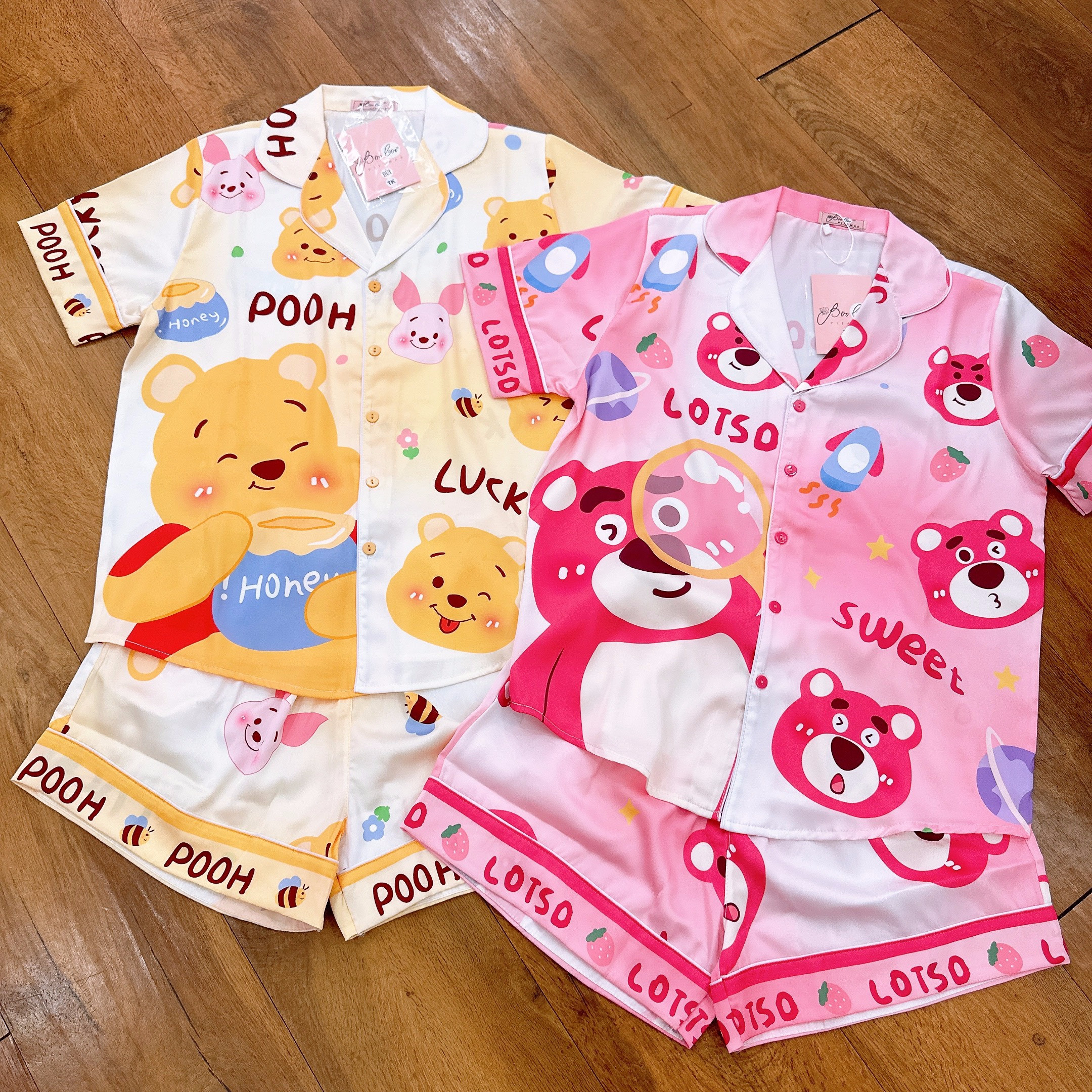[HCM] (40-56kg, P3) Đồ bộ pijama nữ đùi TNQN chất liệu latin in 3D hoạt hình. gấu lotso - gấu pooh - capybara - trơn