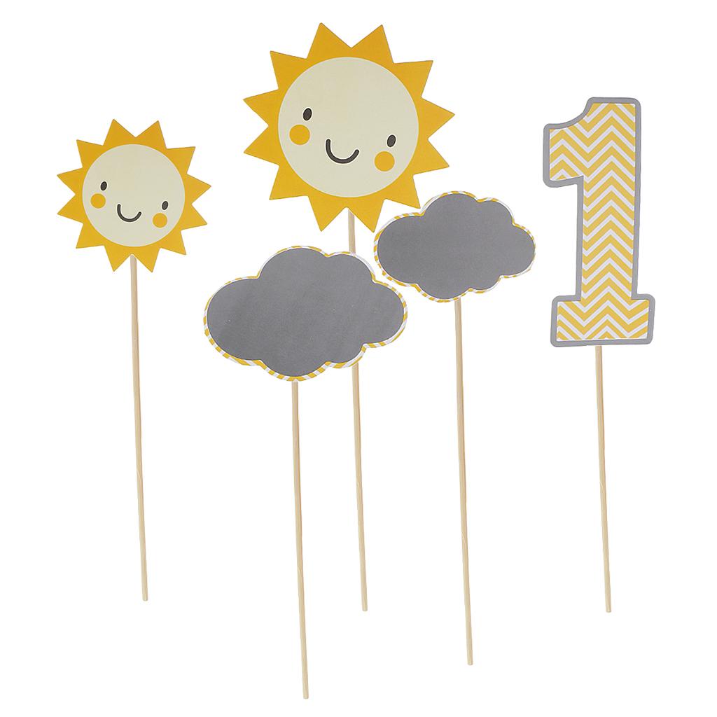 5 Pieces/Set Sun Cloud 1 Letters Cake Topper 1st Birthday Party Cake Decor