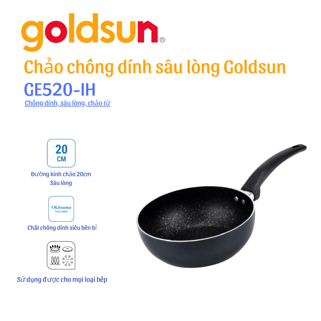 Chảo nhôm chống dính sâu lòng 1 tay cầm chống nóng GE520-IH