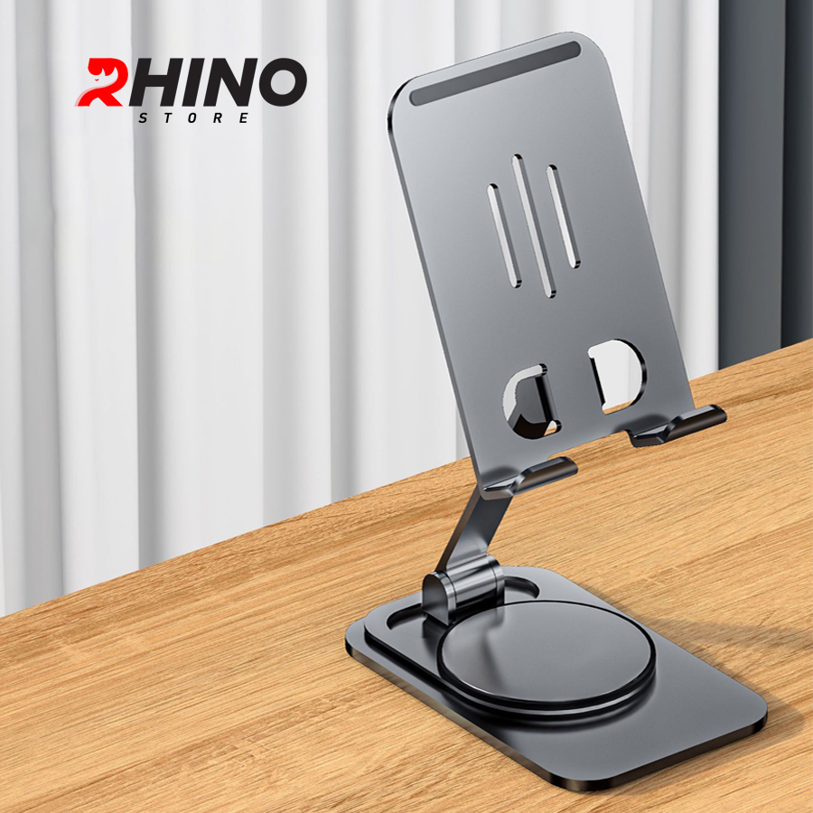 Kệ đỡ điện thoại 360° Rhino KP301, giá đỡ nhôm cao cấp để bàn tiện lợi có thể gấp gọn - Hàng chính hãng