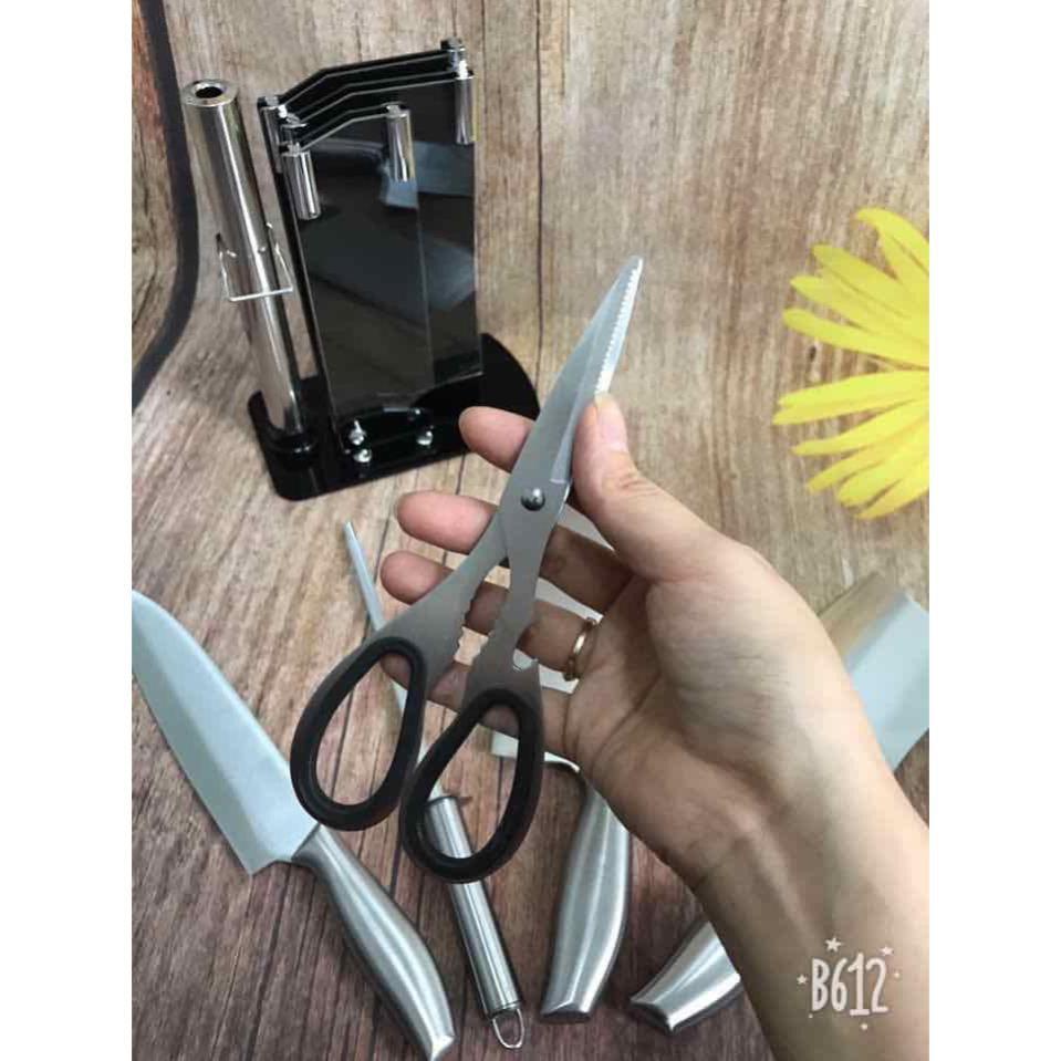Bộ Dao Nhật Inox 6 Món Cao Cấp Kèm Khay Đựng -