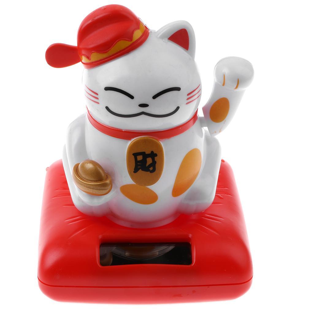 Kids Solar Powered Waving Hands Fortune Cat Kitten Animal Swinging Figure Toy Car Home Ornament Decor Kids Xmas Gifts Gag Prank Toys #C