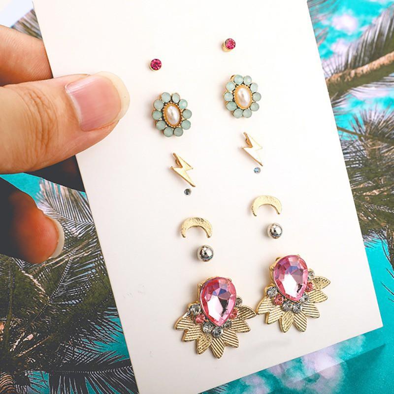 Set 5/6 Đôi Bông Tai Hợp Kim Nhiều Kiểu Dáng Xinh Xắn Cho Nữ