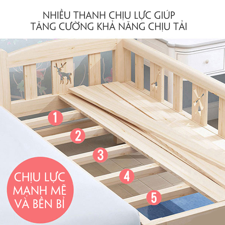 Giường ngủ trẻ em có cầu thang chất liệu gỗ thông