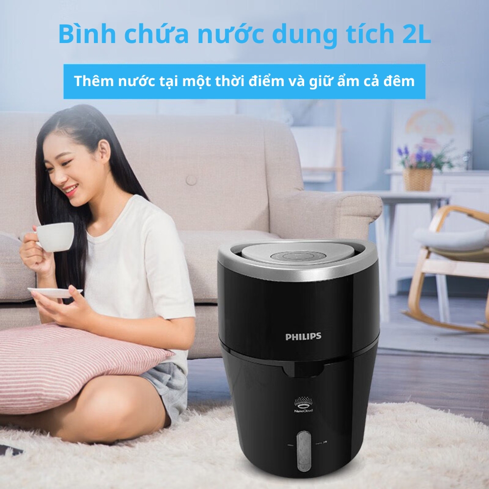 Máy tạo độ ẩm Philips HU4813/00 tích hợp hệ thống bốc hơi tiên tiến, công nghệ NanoCloud với 3 cài đặt độ ẩm - Hàng nhập khẩu