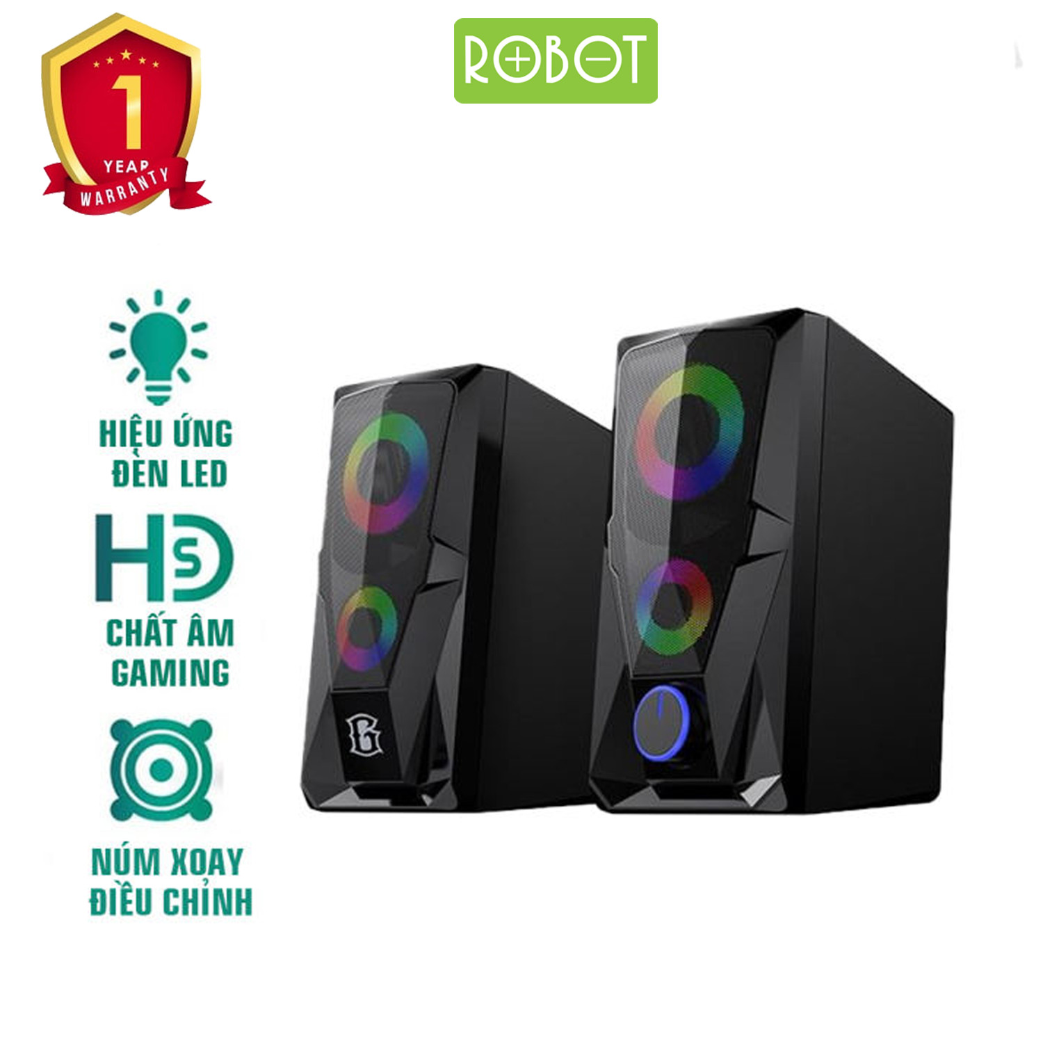 Loa Máy Tính Game Thủ ROBOT RS200 - Hiệu Ứng Đèn LED RGB - Hàng Chính Hãng