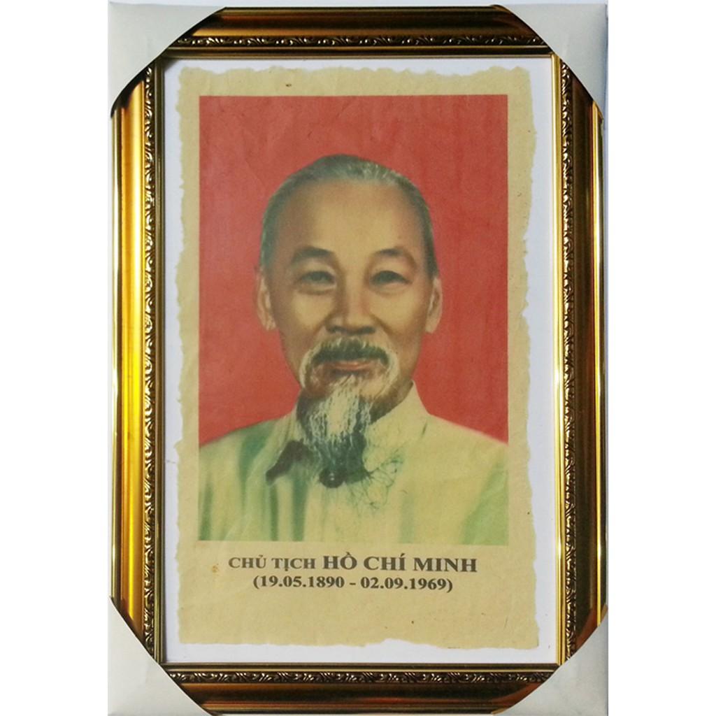 Tranh Bác Hồ vẫy chào, chân dung bác hồ, bác hổ trên chiến khu, chân dung bác hồ, ảnh Hồ Chí Minh in trên giấy dó