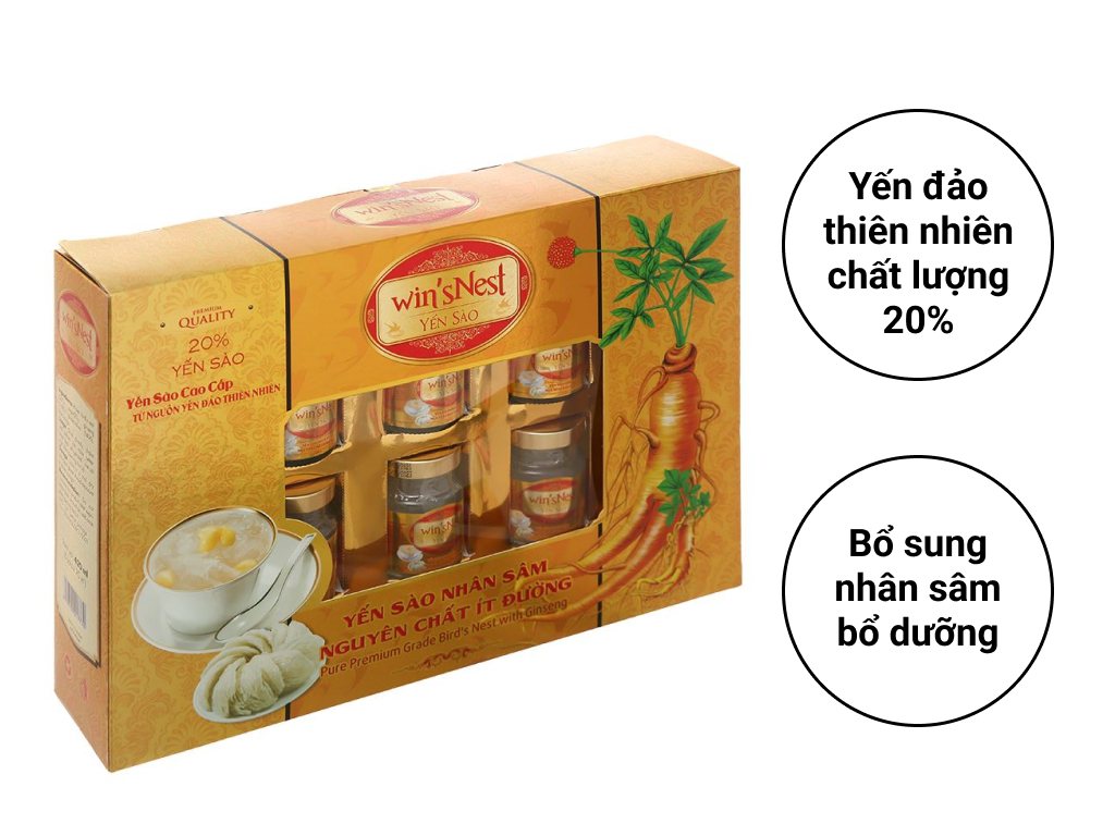 Combo 2 hộp Yến sào wins'Nest nguyên chất nhân sâm ít đường 20% (6 lọ x 70ml/ hộp)