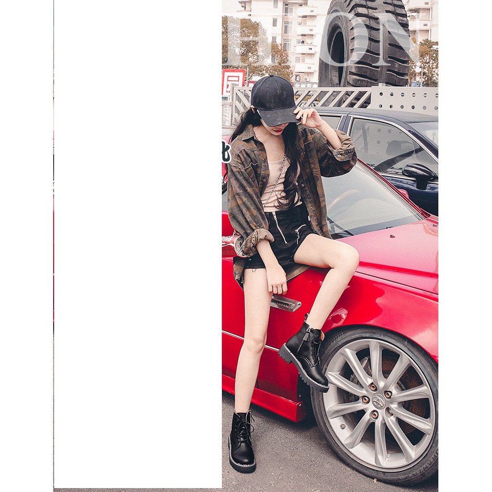 BOOTS, BỐT DA CAO CỔ BUỘC DÂY ĐẾ BẰNG RĂNG CƯA - HÀNG LOẠI 1