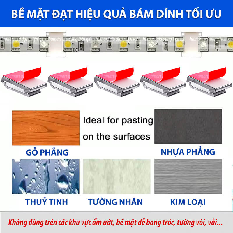 SET 5 Nẹp Dây Đèn LED Dán Tường Kẹp Cố Định Dải LED Trang Trí Tủ Kệ Trưng Bày Decor Bàn Làm Việc