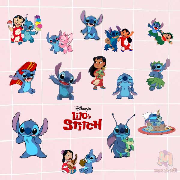 Miếng dán Stickers chủ đề Lilo and Stitch