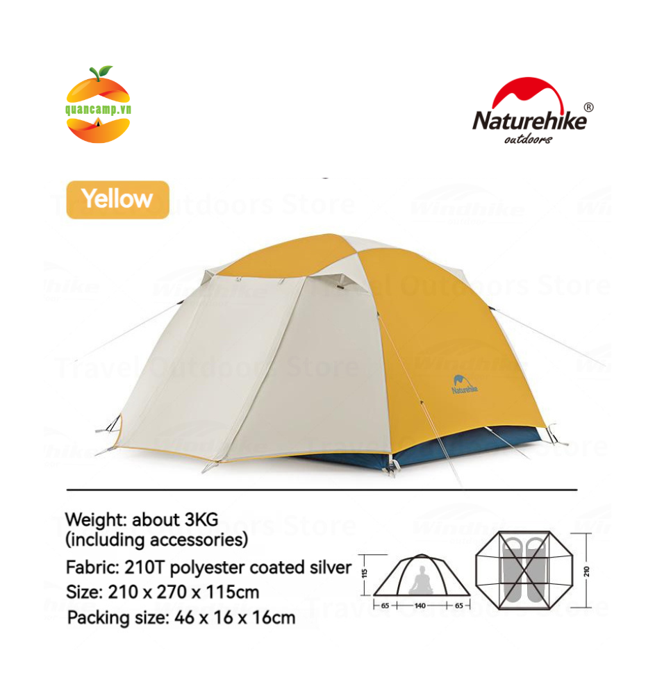 Lều cắm trại siêu nhẹ 2 lớp Cloud River Pro 2-3 người NatureHike CNK2300ZP024