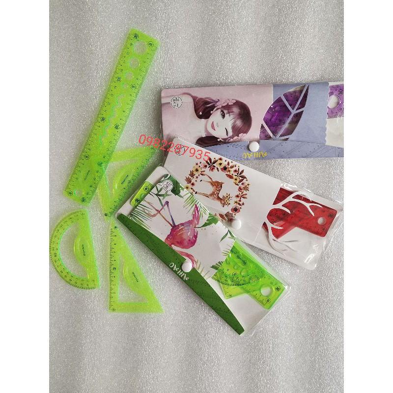 Set eke thước kẻ đo độ học sinh 4 món
