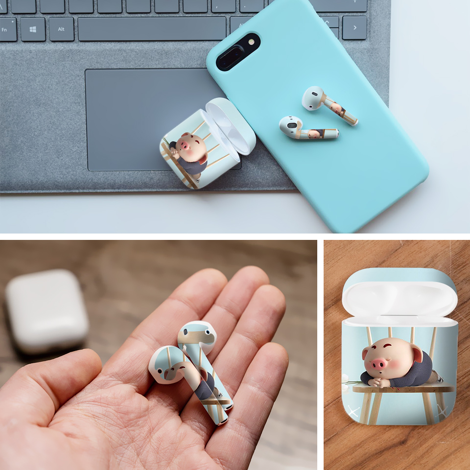 Miếng dán skin chống bẩn cho tai nghe AirPods in hình Heo con dễ thương - HEO2k19 - 154 (bản không dây 1 và 2)