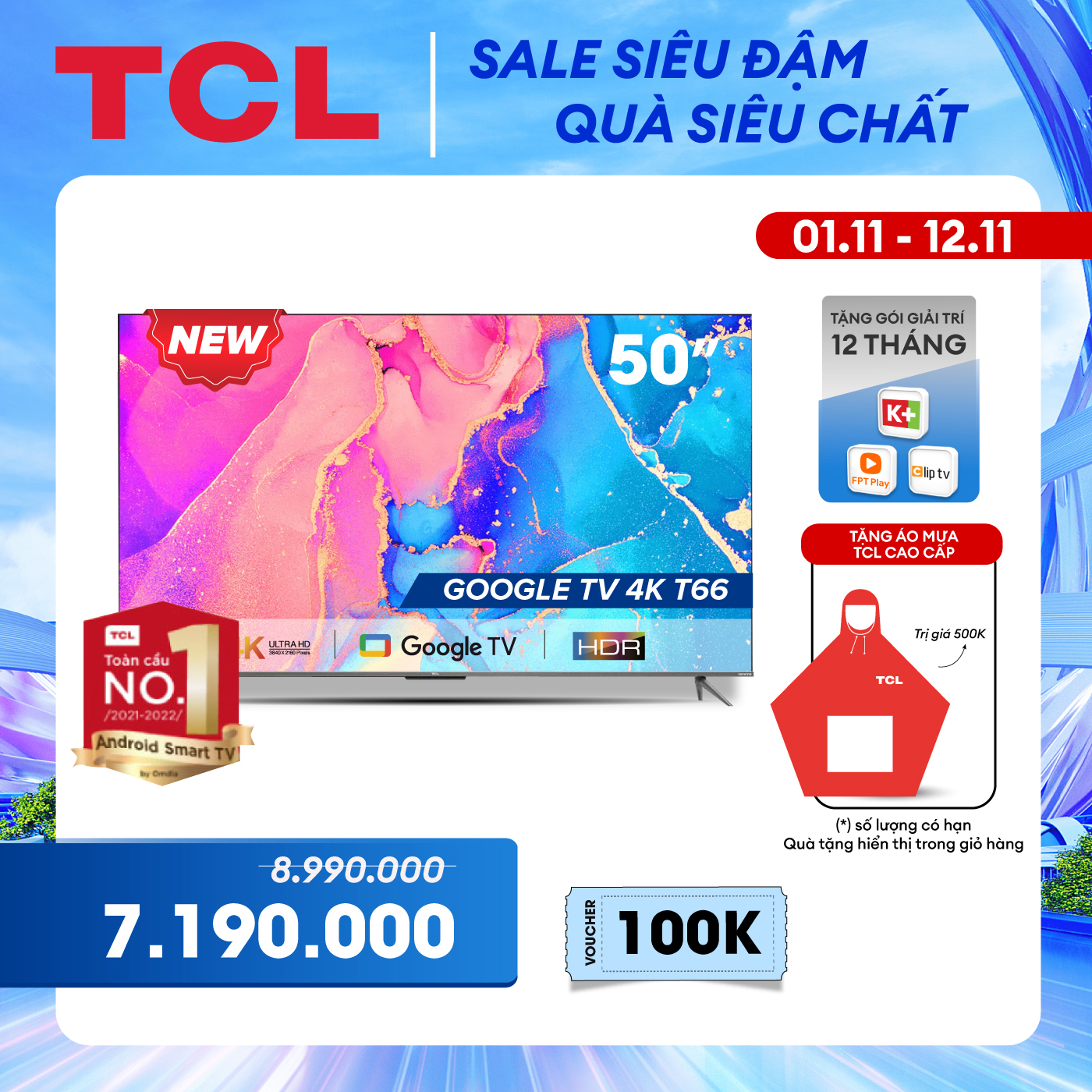 [Sản phẩm mới nhất 2022] GOOGLE Tivi 50'' 4K HDR - 50T66 - Gam Màu Rộng  Dolby Audio - Tivi Giá Rẻ Chất Lượng - Bảo Hành 2 Năm - Hàng chính hãng