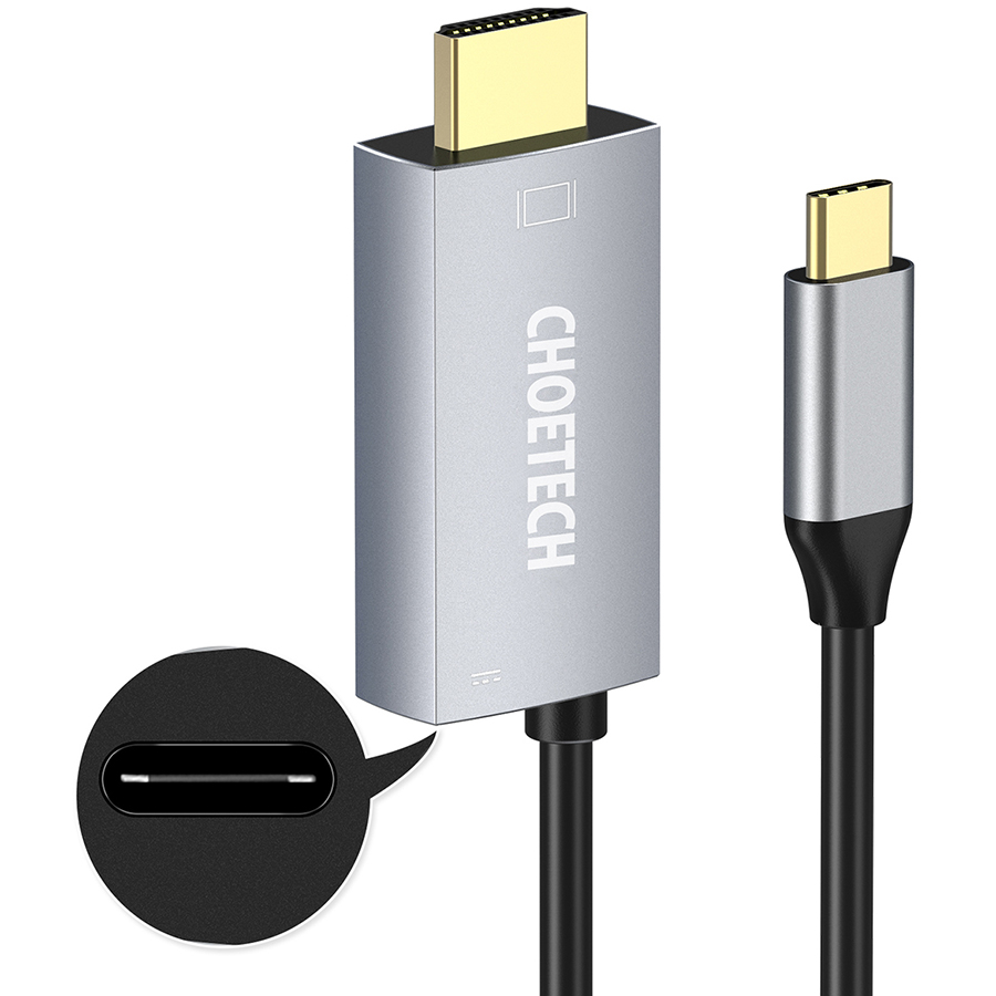 Cáp USB Type-C to HDMI 2.0 CHOETECH Đầu Nối Mạ Vàng Tương Thích Thunderbolt 3 (4K @ 60Hz) 1.8m - Hàng Chính Hãng