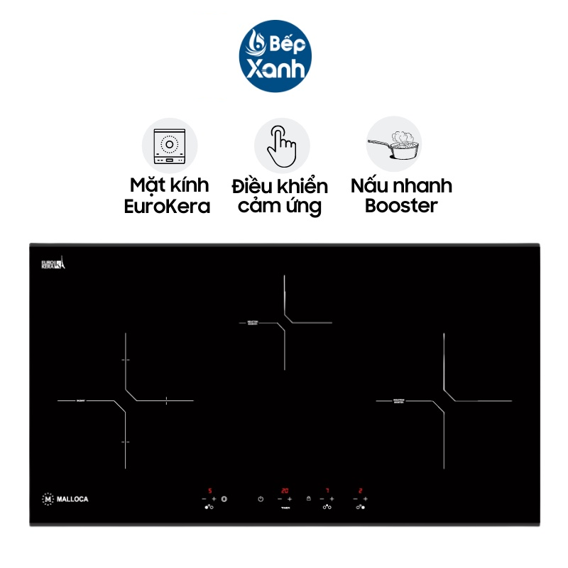 Bếp điện từ 3 vùng nấu Malloca MH-03IR N - Ngang 81cm - Hàng Chính Hãng