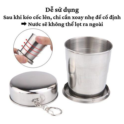 Cốc Uống Nước Cốc Mini Gấp Gọn Inox Đa Năng Cao Cấp Bỏ Túi Du Lịch Có Móc Treo Tiện Dụng