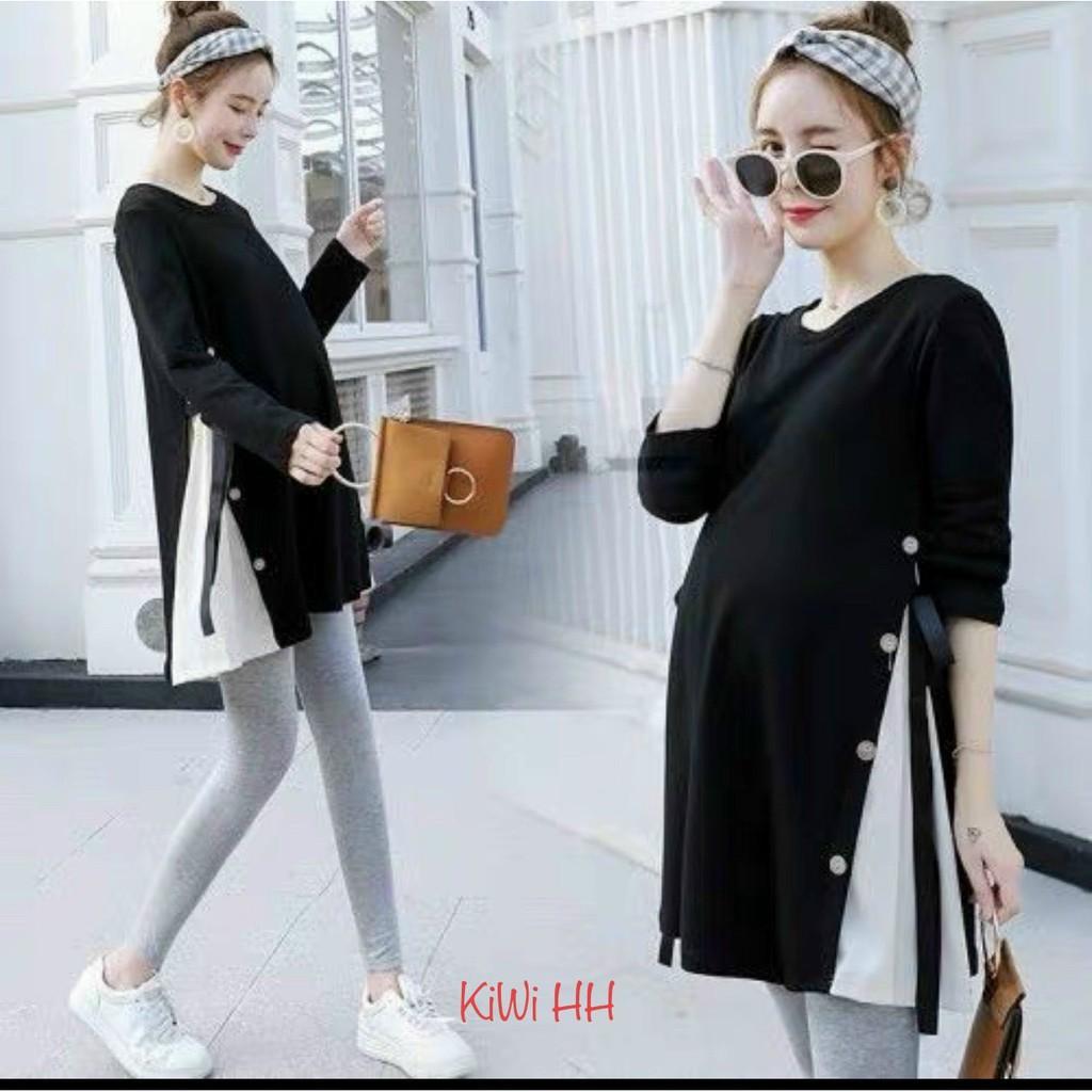 Áo Bầu Cotton Nhập Khẩu Sang Chảnh-Thiết Kế Đẹp Thời TrangHàng THU ĐÔNGCÓ NƠ Điệu Đà️free size 43~68kg