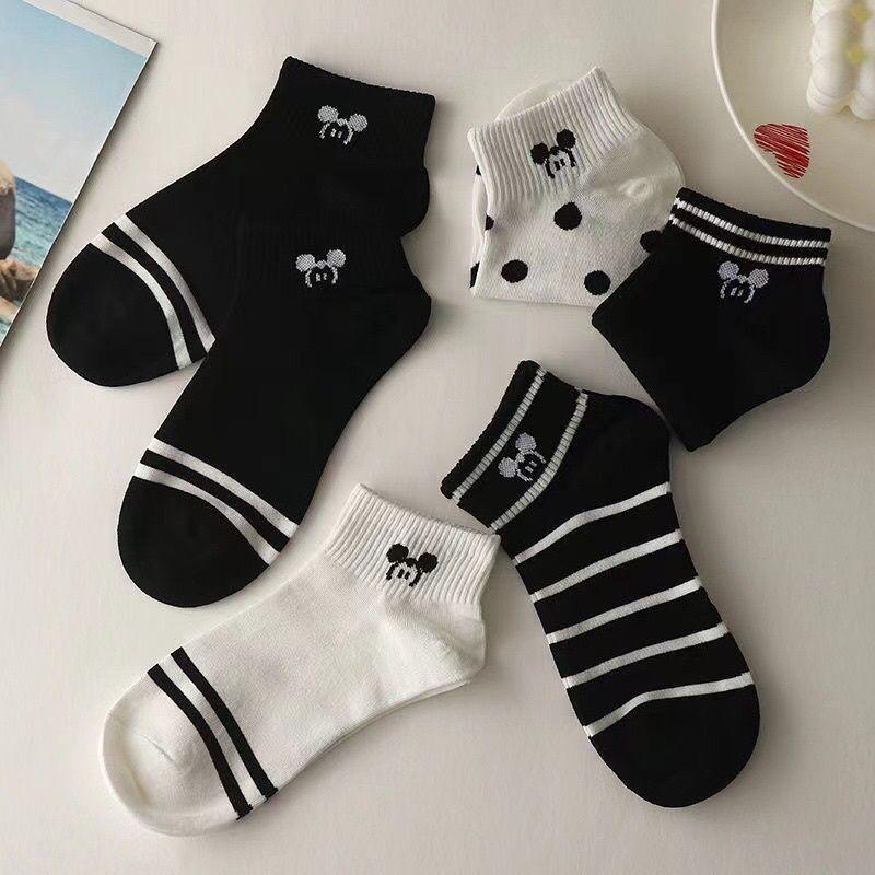Set 10 đôi vớ cổ ngắn chuột Mickey đen trắng