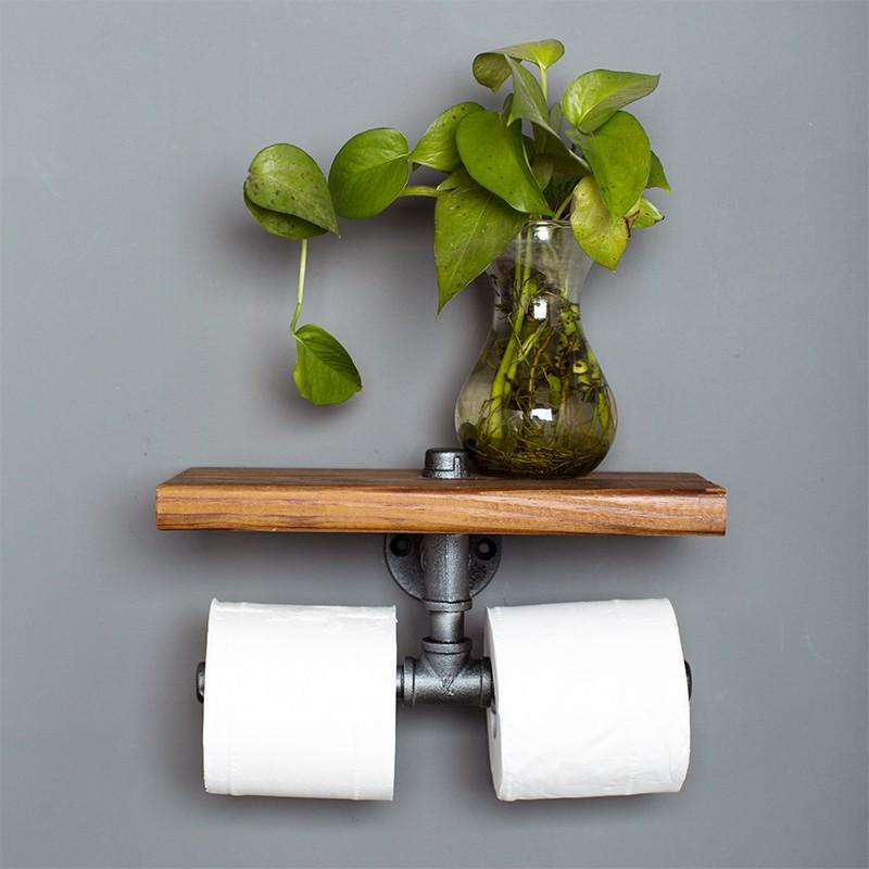 Kệ ống nước mini kèm móc treo tường WC, kệ ống nước lắp ráp chất liệu ống sắt cao cấp trang trí đẹp