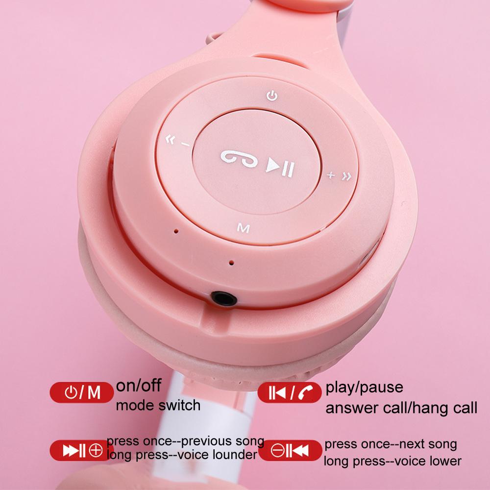 Tai Nghe Không Dây Bluetooth Tai Mèo Hợp Thời Trang Dễ Thương Nhạc Điện Thoại Di Động Máy Tính Có Micro Tai Nghe Tai Nghe Chụp Tai