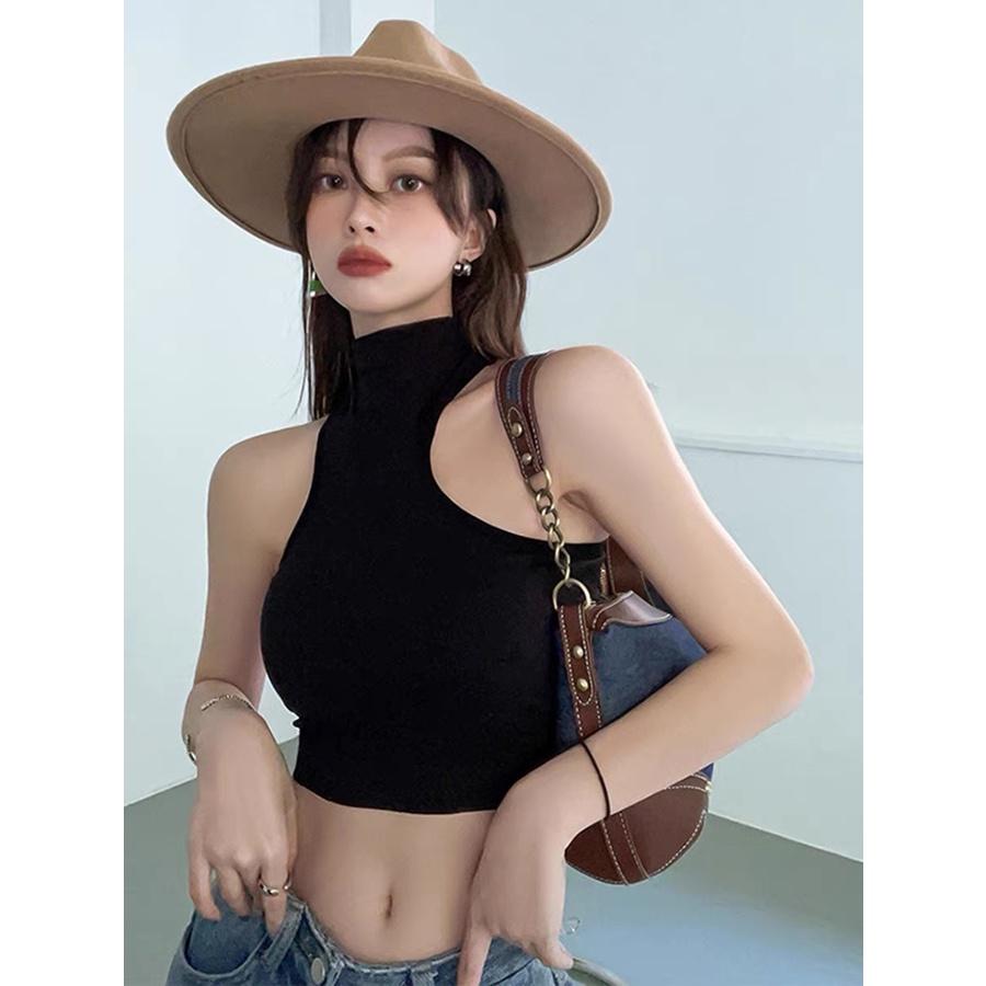 MS637 Áo kiểu nữ cổ yếm cao cut out sát nách croptop cá tính