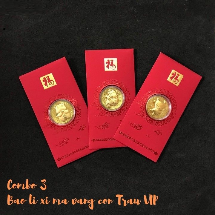 Combo 3 bao lì xì con Trâu Vip, có 4 mẫu (giao mẫu ngẫu nhiên), dùng treo trong nhà, cây hoa mai, làm quà biếu, tặng Tết, đựng tiền lì xì, mừng tuổi, sang trọng, mang lại may mắn - TMT Collection - SP005147