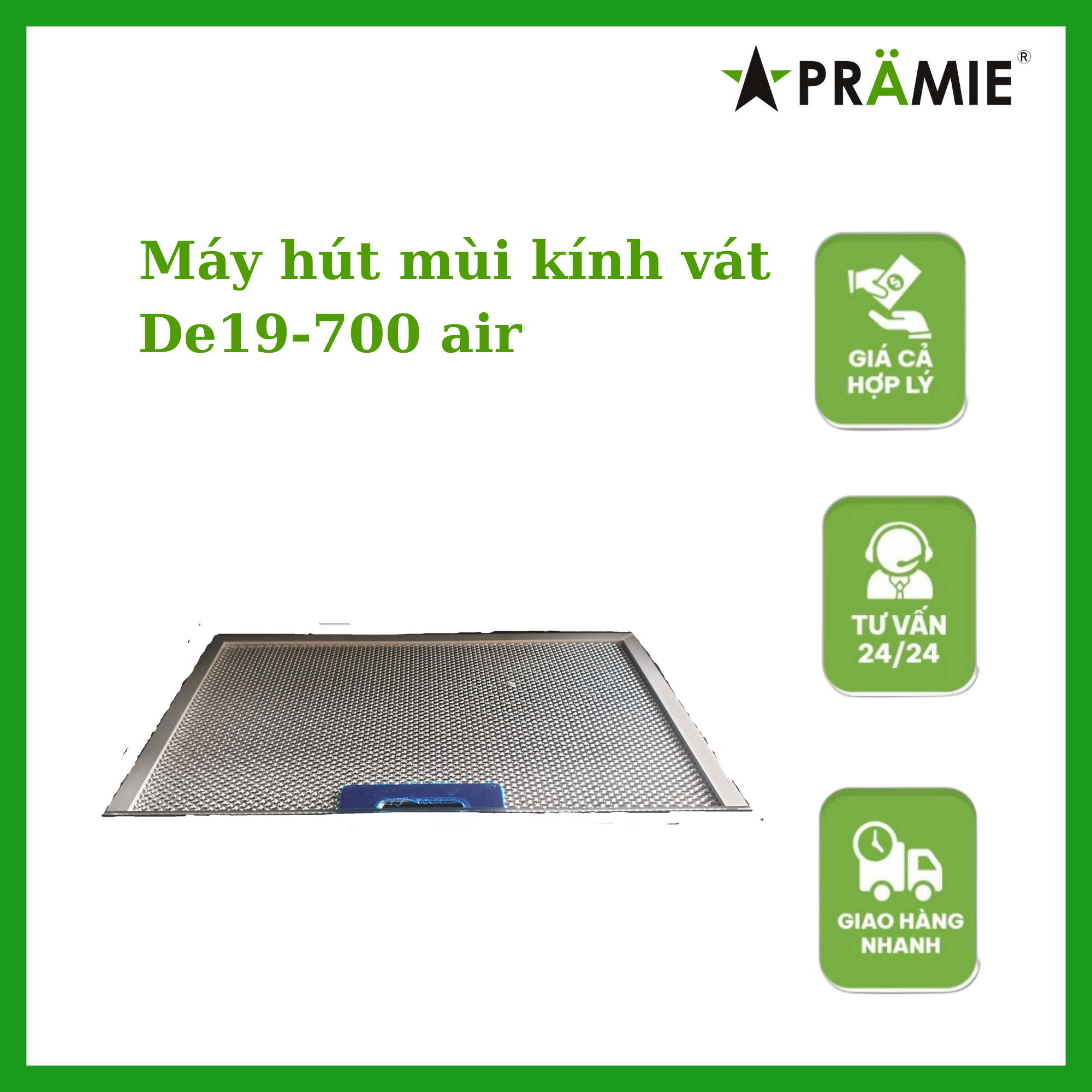 Máy hút mùi kính vát Pramie DE19-700 AIR_Vẫy tay_hàng nhập khẩu Thái Lan