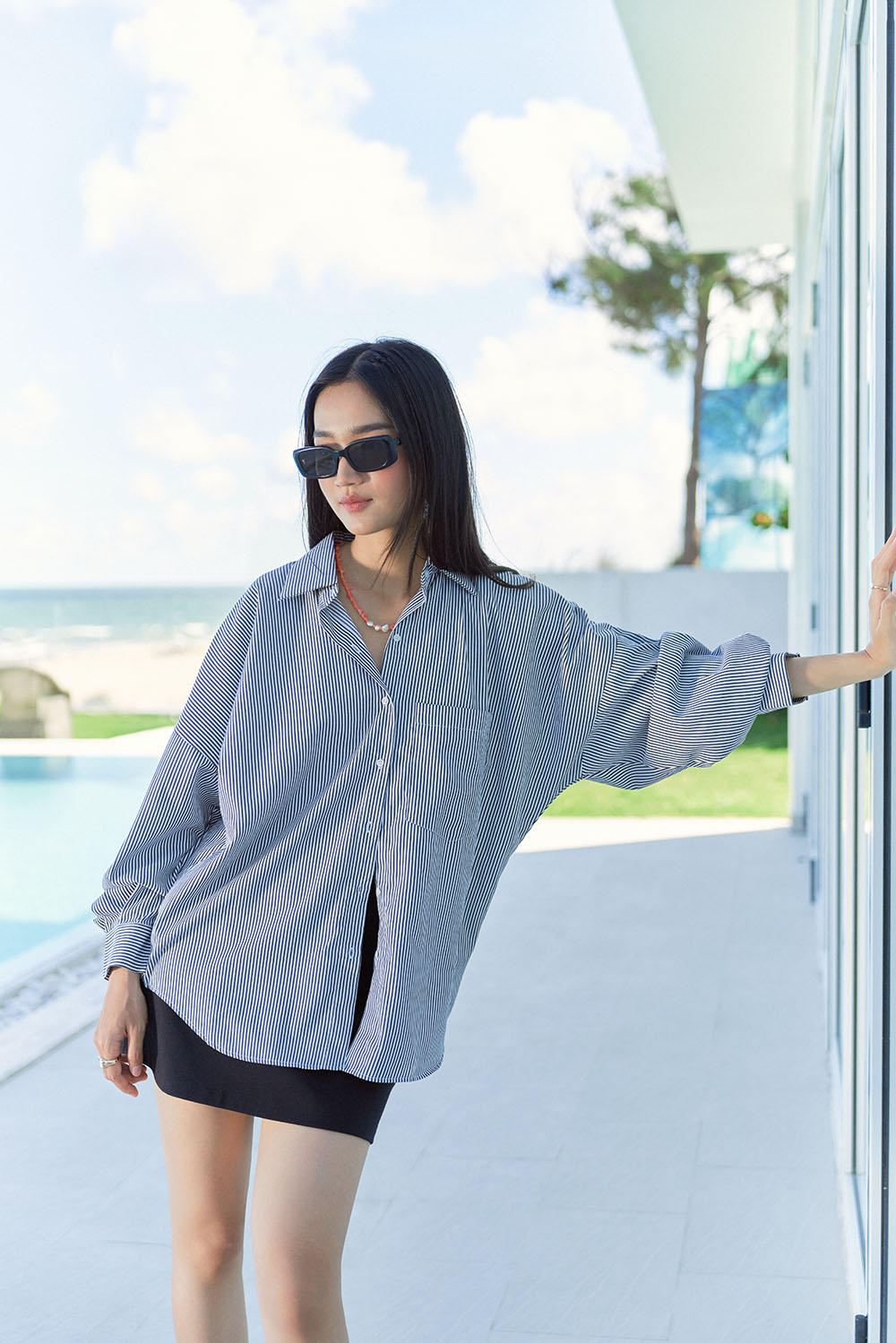 DOTTIE - Áo sơmi dáng rộng kẻ sọc - T0717