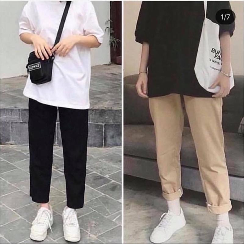 Quần Basic Kaki Nam Nữ Ống Suông UNISEX màu Đen/Tan (Chất siêu mịn dày đẹp