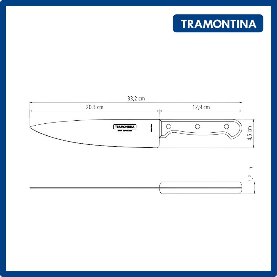 Dao bếp dao thái thịt Tramontina TRA21131.198 đầu nhọn thép không gỉ cán Polywood lưỡi 20cm nhập khẩu chính hãng Brazil