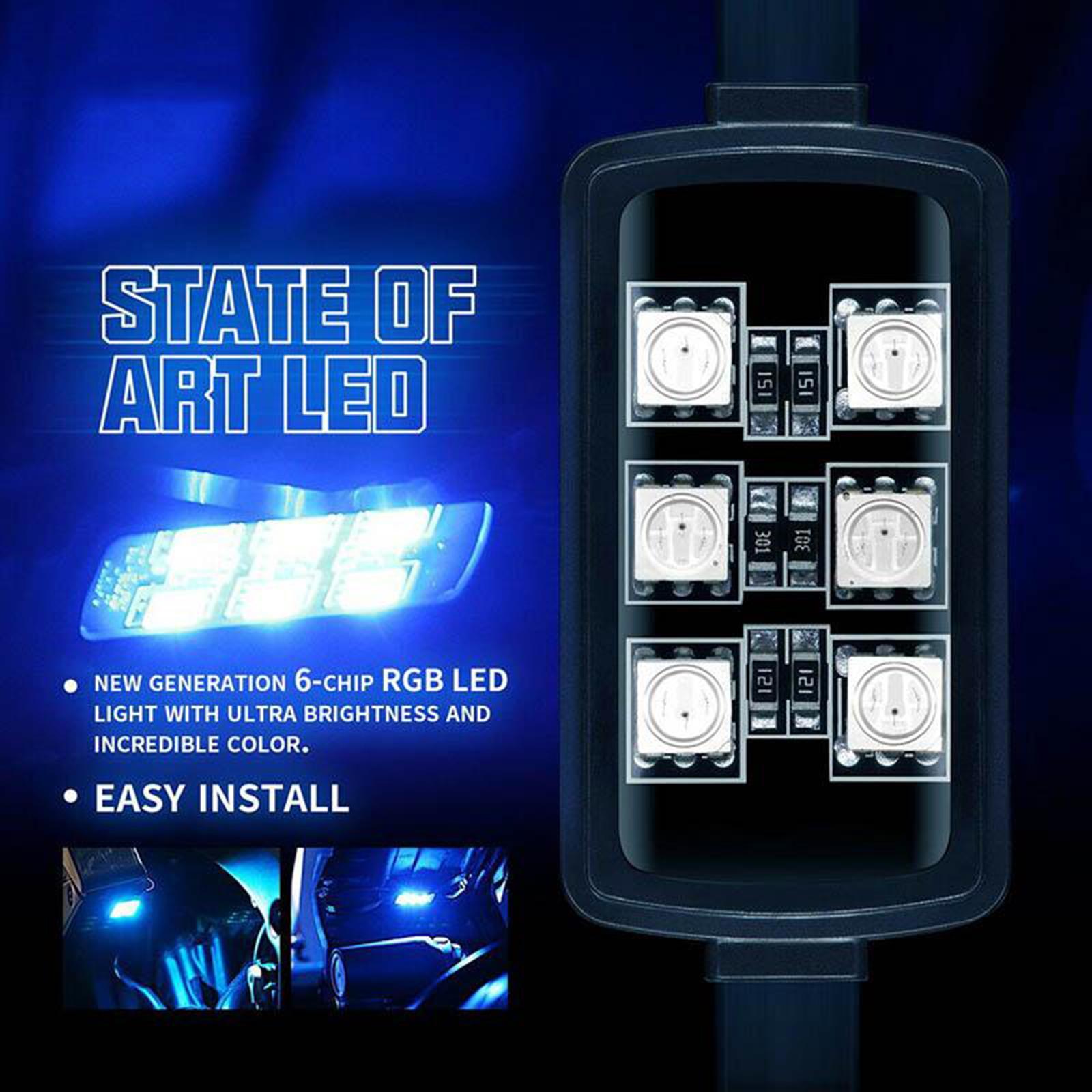 Remote RGB LED Car Interior Brake Lights Strip Lamp Bulb  4x