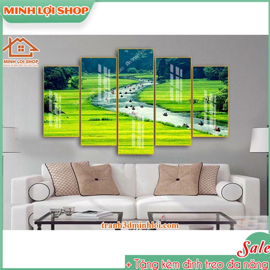 Tranh tráng gương pha lê PHONG CẢNH 5 tấm trang trí phòng khách hiện đại TẶNG KÈM ĐINH TREO 5T03