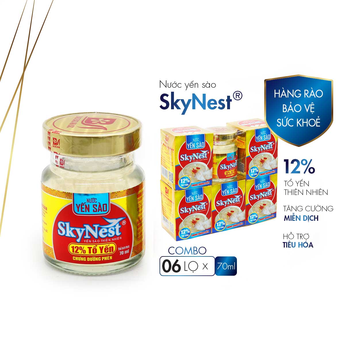 Combo 5 + TẶNG 1 cùng loại ( 6 lọ x70ml ) Nước Yến sào cao cấp SkyNest 12% Tổ Yến