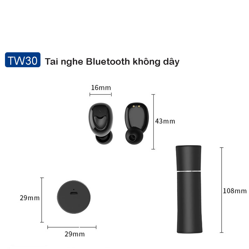 Tai Nghe Bluetooth 5.0 - Tai Nghe Không Dây TW30, Nâng Cấp Đock Sạc, Kết Nối Tự Động, Kháng Nước, Chống Ồn, Âm Thanh Cực Chất - Chính Hãng DKB